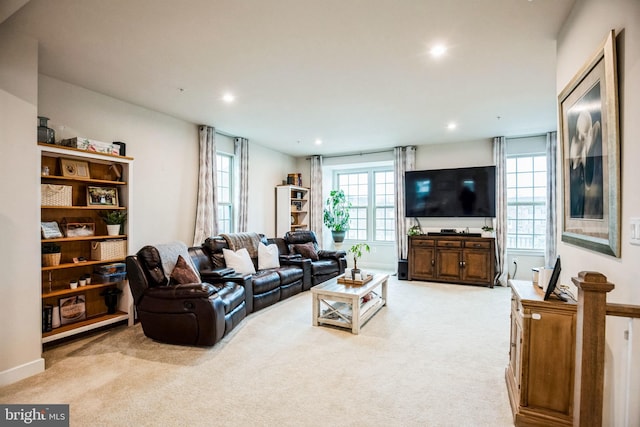 9008 Waller Tree Way, Upper Marlboro, MD 20772 - living area featuring recessed lighting, a healthy amount of sunlight, and carpet flooring