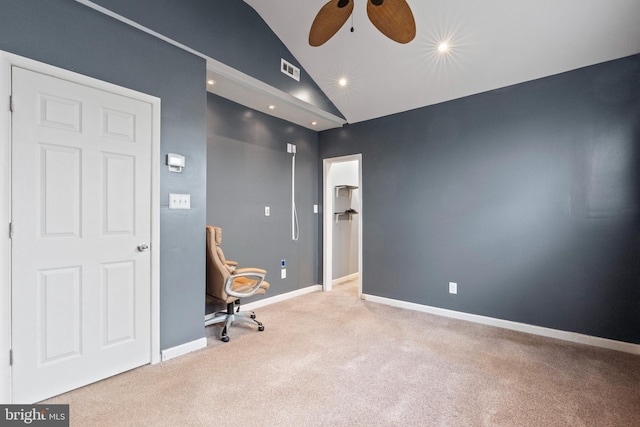 4626 Kavon Ave, Baltimore, MD 21206 - carpeted office featuring lofted ceiling, a ceiling fan, recessed lighting, baseboards, and visible vents