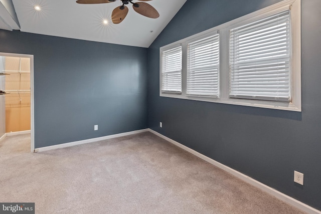 4626 Kavon Ave, Baltimore, MD 21206 - empty room with carpet, a ceiling fan, baseboards, vaulted ceiling, and recessed lighting