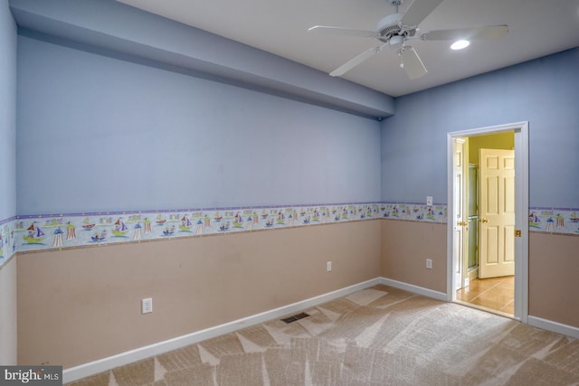 11 Marina View Ct Unit A-6, Bethany Beach, DE 19930 - carpeted spare room featuring visible vents, a ceiling fan, baseboards, and recessed lighting