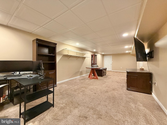 game room with baseboards, recessed lighting, and carpet floors
