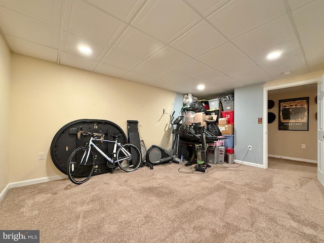 game room with baseboards, recessed lighting, and carpet floors