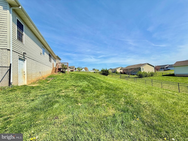 view of yard featuring fence and a residential view
