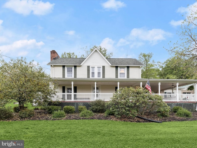 12943 Harford Rd, Hydes, MD 21082 - view of front of house with a porch, a chimney, a front lawn, and a shingled roof