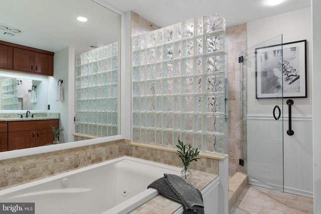 3 Spa Creek Lndg Unit A, Annapolis, MD 21403 - full bathroom with a shower stall, a whirlpool tub, vanity, and recessed lighting