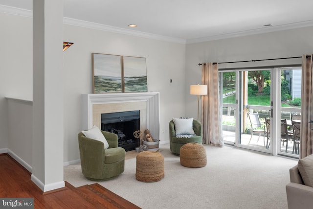 3 Spa Creek Lndg Unit A, Annapolis, MD 21403 - living area featuring ornamental molding, wood finished floors, a fireplace, recessed lighting, and baseboards