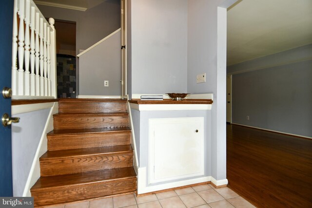 8916 Battery Rd, Alexandria, VA 22308 - stairway featuring tile patterned floors and baseboards