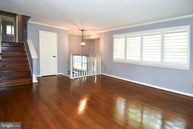 8916 Battery Rd, Alexandria, VA 22308 - unfurnished room with baseboards, wood finished floors, crown molding, and stairway