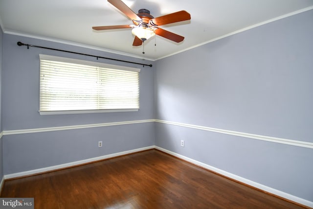 8916 Battery Rd, Alexandria, VA 22308 - empty room with wood finished floors, baseboards, a ceiling fan, and crown molding