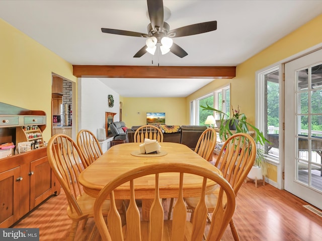 24 Keeler Ave, Stevens, PA 17578 - dining room featuring plenty of natural light, beam ceiling, light wood-style floors, and ceiling fan