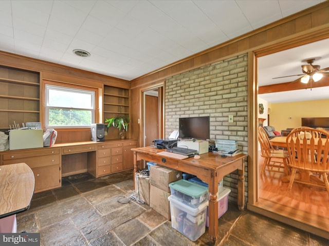 24 Keeler Ave, Stevens, PA 17578 - office area featuring built in features, a ceiling fan, and stone tile flooring