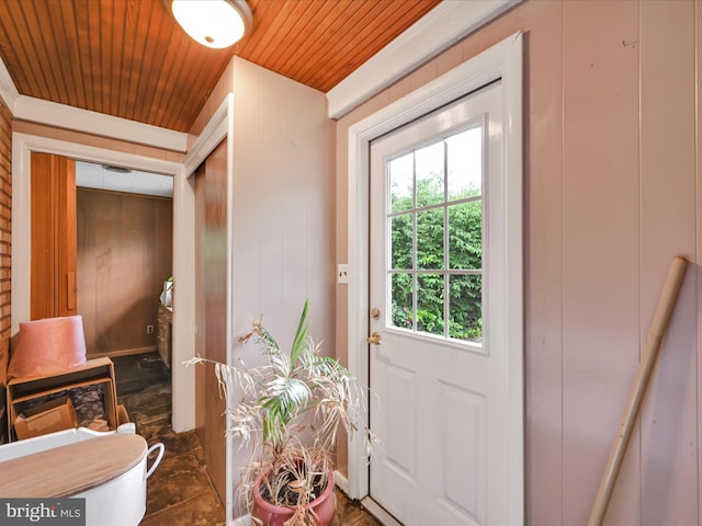 24 Keeler Ave, Stevens, PA 17578 - doorway to outside with wooden ceiling and wood walls