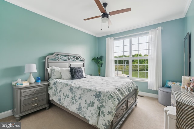 812 Lincoln Rd, Mullica Hill, NJ 08062 - bedroom featuring light colored carpet, crown molding, baseboards, and ceiling fan