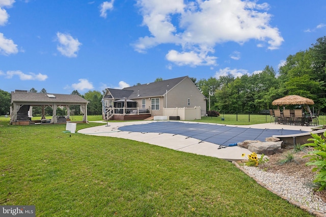812 Lincoln Rd, Mullica Hill, NJ 08062 - view of pool featuring a gazebo, a covered pool, a deck, and a patio area