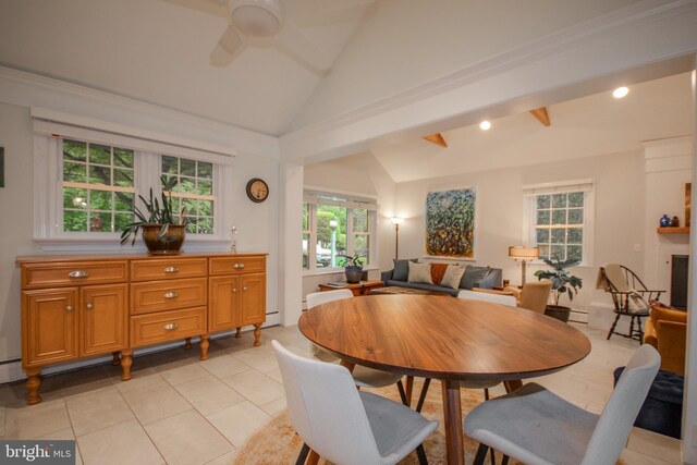 1511 Camden Ave, Salisbury, MD 21801 - dining area with vaulted ceiling, a ceiling fan, recessed lighting, and light tile patterned floors