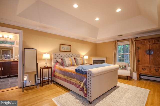 1511 Camden Ave, Salisbury, MD 21801 - bedroom with a raised ceiling, wood finished floors, baseboard heating, recessed lighting, and a fireplace