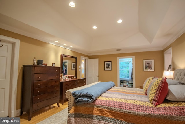 1511 Camden Ave, Salisbury, MD 21801 - bedroom featuring light wood-style floors, a tray ceiling, recessed lighting, and ornamental molding
