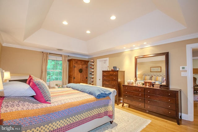 1511 Camden Ave, Salisbury, MD 21801 - bedroom featuring a tray ceiling, light wood-style floors, recessed lighting, and ornamental molding