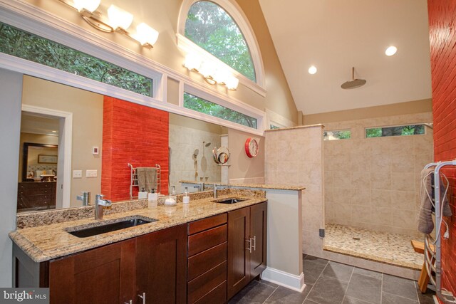 1511 Camden Ave, Salisbury, MD 21801 - full bath featuring a walk in shower, double vanity, and high vaulted ceiling
