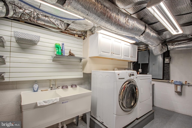 1511 Camden Ave, Salisbury, MD 21801 - laundry room featuring separate washer and dryer, cabinet space, and concrete block wall