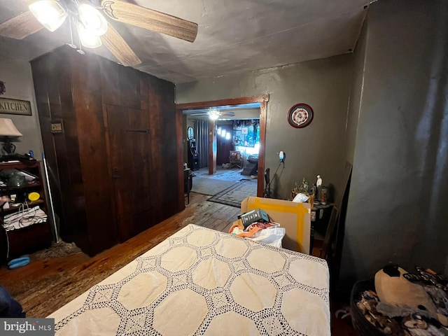 113 Place Lafayette Ln, Hollidaysburg, PA 16648 - bedroom with ceiling fan, access to exterior, and wood finished floors
