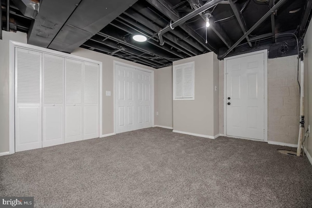 finished below grade area featuring carpet floors