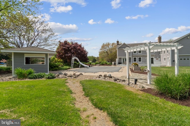 129 Kirwans Landing Ln, Chester, MD 21619 - view of green lawn featuring a pergola and a patio