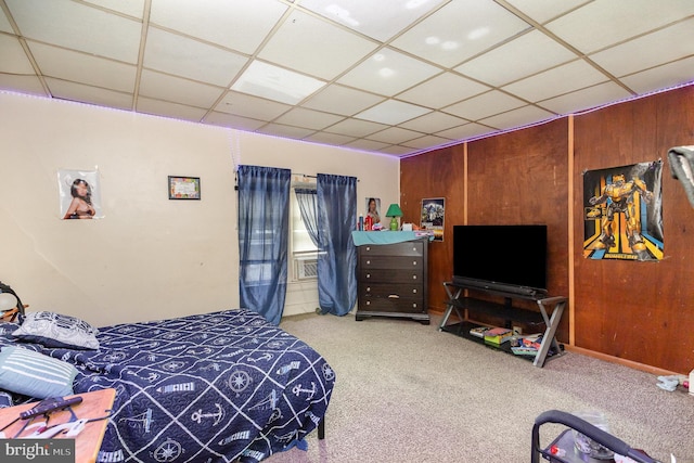 804 W King St, York, PA 17403 - bedroom with carpet, a drop ceiling, and wood walls