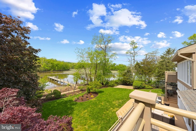 view of yard with a water view