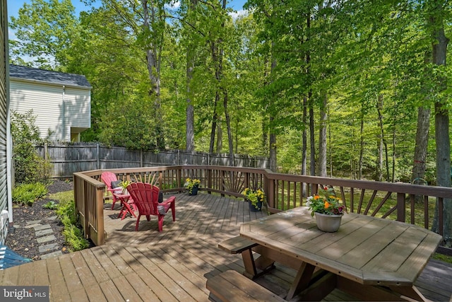 deck with a fenced backyard