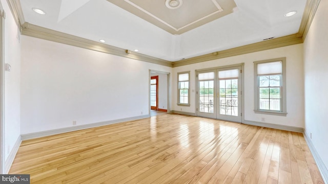 28342 Discount Land Rd, Laurel, DE 19956 - empty room with recessed lighting, wood-type flooring, baseboards, crown molding, and a tray ceiling