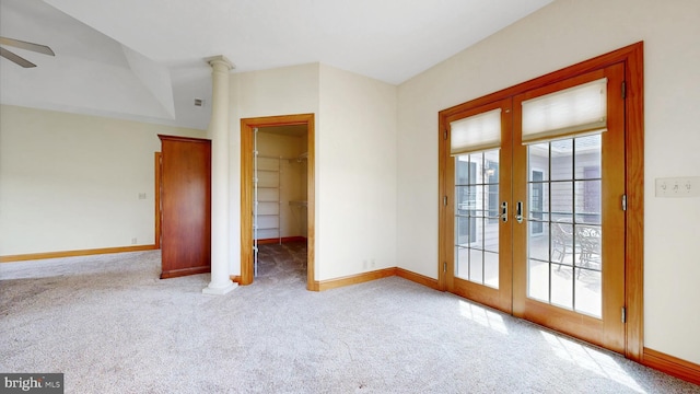 28342 Discount Land Rd, Laurel, DE 19956 - unfurnished bedroom featuring carpet flooring, access to exterior, baseboards, french doors, and a walk in closet