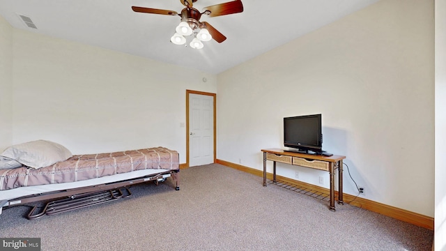 28342 Discount Land Rd, Laurel, DE 19956 - bedroom with baseboards, visible vents, ceiling fan, and carpet floors