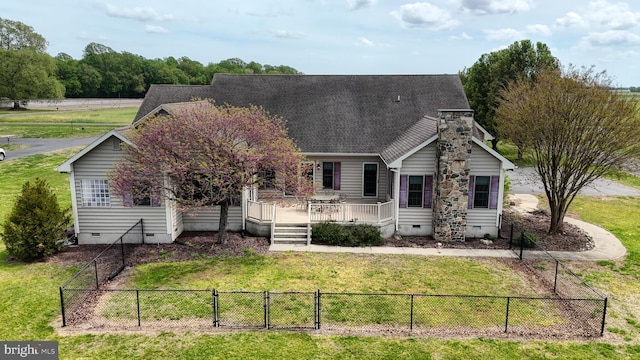 28342 Discount Land Rd, Laurel, DE 19956 - single story home featuring a gate, a fenced backyard, a front yard, and crawl space