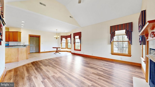 28342 Discount Land Rd, Laurel, DE 19956 - unfurnished living room featuring recessed lighting, an inviting chandelier, light wood-style flooring, and visible vents