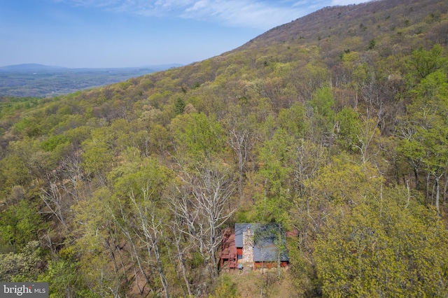 bird's eye view with a view of trees and a mountain view