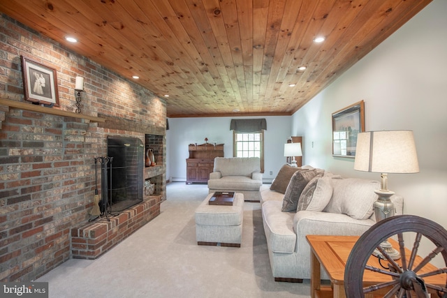 1701 Holicong Rd, New Hope, PA 18938 - carpeted living room with a brick fireplace and recessed lighting