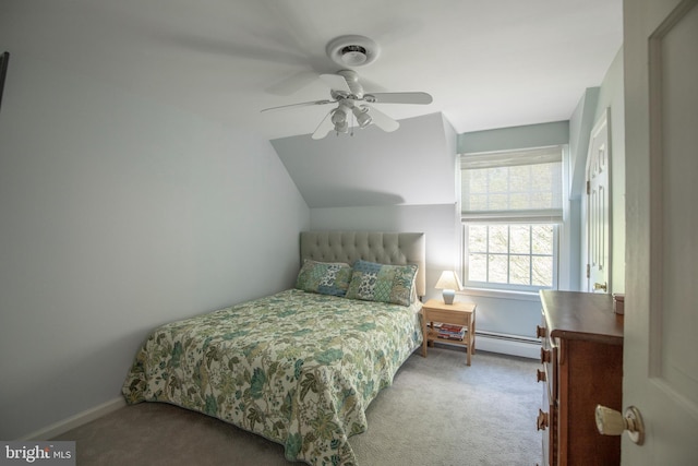 1701 Holicong Rd, New Hope, PA 18938 - bedroom with baseboards, carpet, baseboard heating, and vaulted ceiling