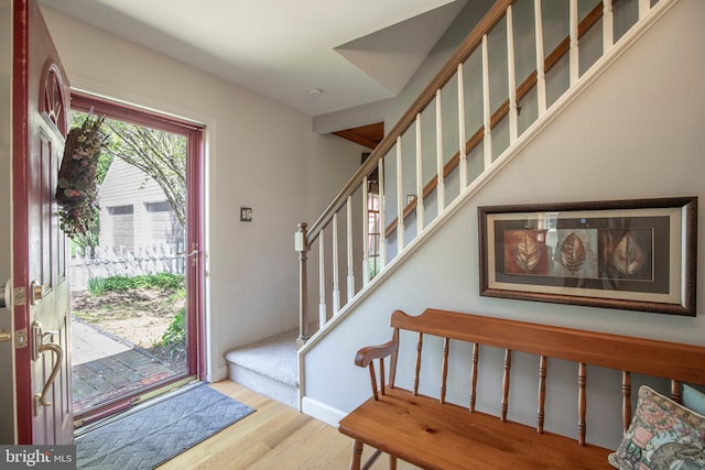 1701 Holicong Rd, New Hope, PA 18938 - foyer entrance with baseboards, stairs, and wood finished floors