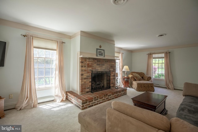 1701 Holicong Rd, New Hope, PA 18938 - carpeted living room with a fireplace