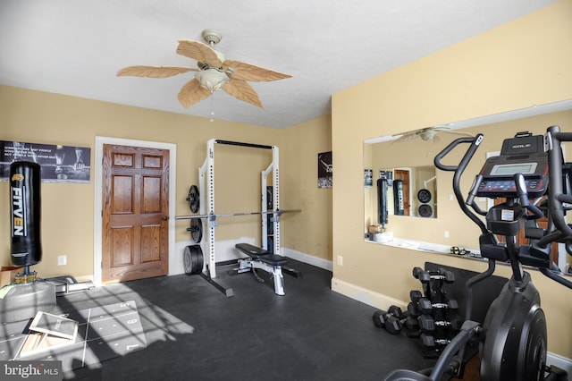 825 Camp Conoy Rd, Lusby, MD 20657 - workout area featuring a ceiling fan and baseboards