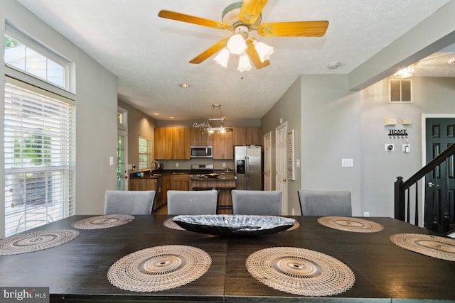 330 Timberbrook Ct, Odenton, MD 21113 - dining room featuring a ceiling fan and stairs