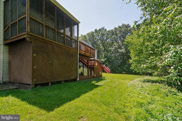 330 Timberbrook Ct, Odenton, MD 21113 - view of green lawn with a sunroom, stairway, and a deck