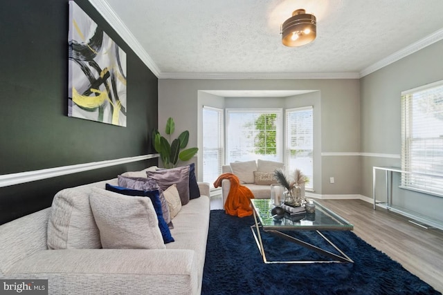 330 Timberbrook Ct, Odenton, MD 21113 - living room with wood finished floors, healthy amount of natural light, crown molding, and a textured ceiling