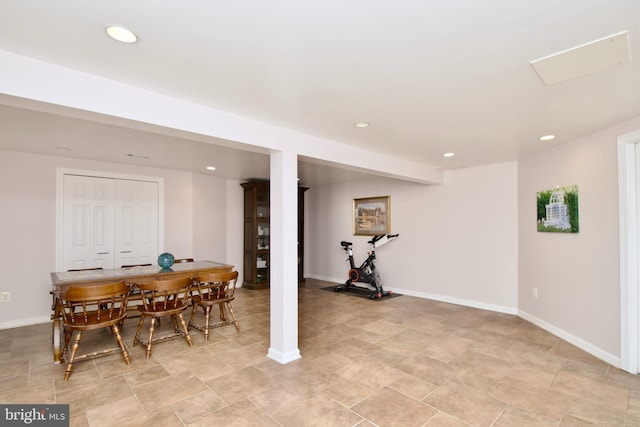 below grade area with recessed lighting and baseboards
