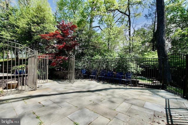 view of patio / terrace with fence and a gate