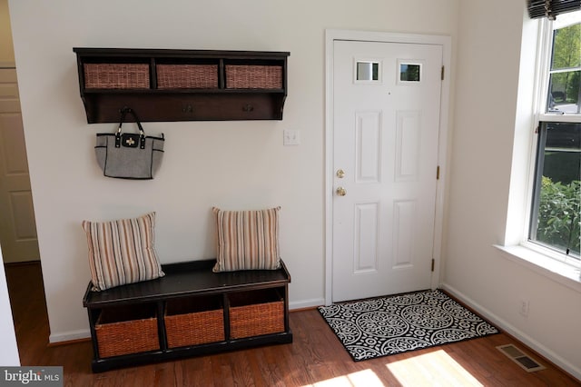 2725 Shelburne Rd, Downingtown, PA 19335 - mudroom with visible vents, dark wood-style flooring, and baseboards