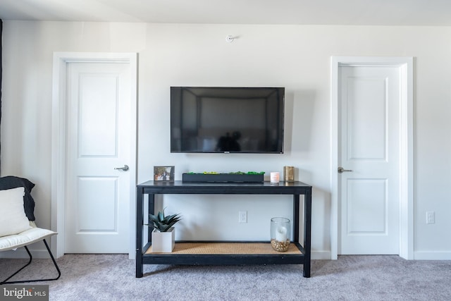 interior space with baseboards and carpet flooring