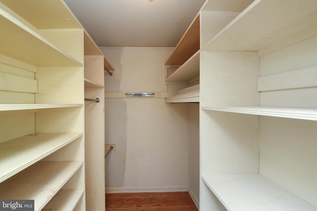 walk in closet with wood finished floors