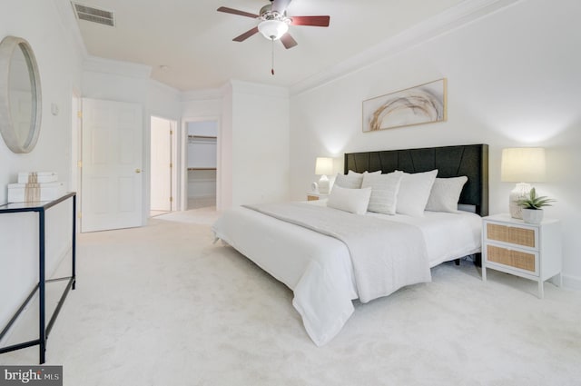 7820 Elsinore Dr, Manassas, VA 20112 - bedroom featuring visible vents, carpet, crown molding, and ceiling fan